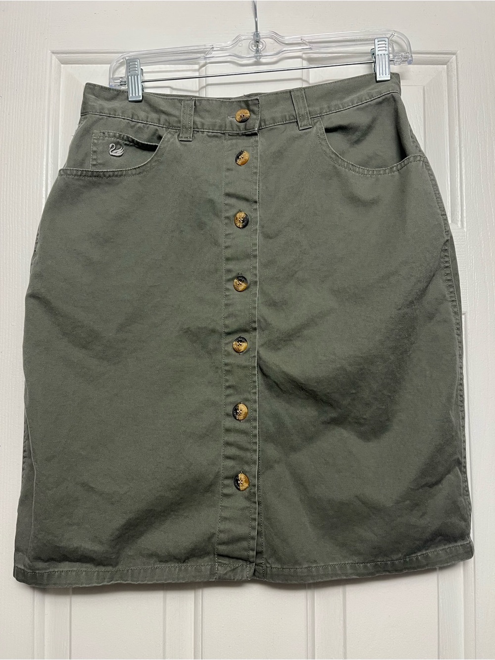 Gloria Vanderbilt Olive Button-Front Pencil Skirt